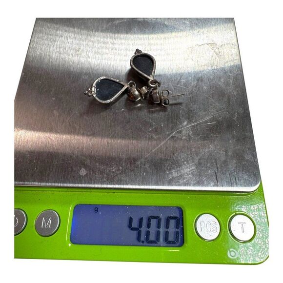 Vintage Sterling Silver Amber Drop Earrings MCM Modern Dangle Teardrop 925 Retro - Picture 8 of 8